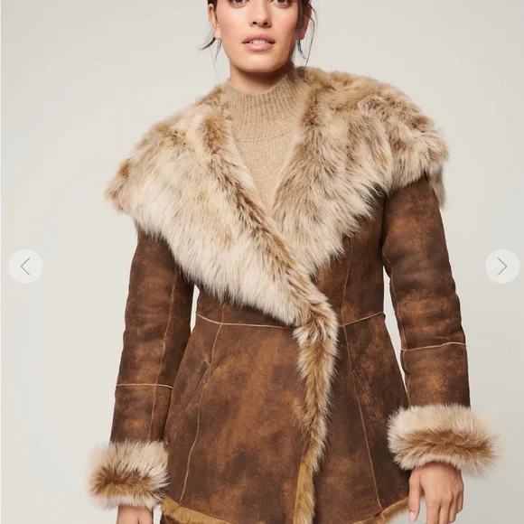 Overland Natasha Hooded Toscana Sheepskin Brown Leather and Fur Coat Small - Picture 3 of 11
